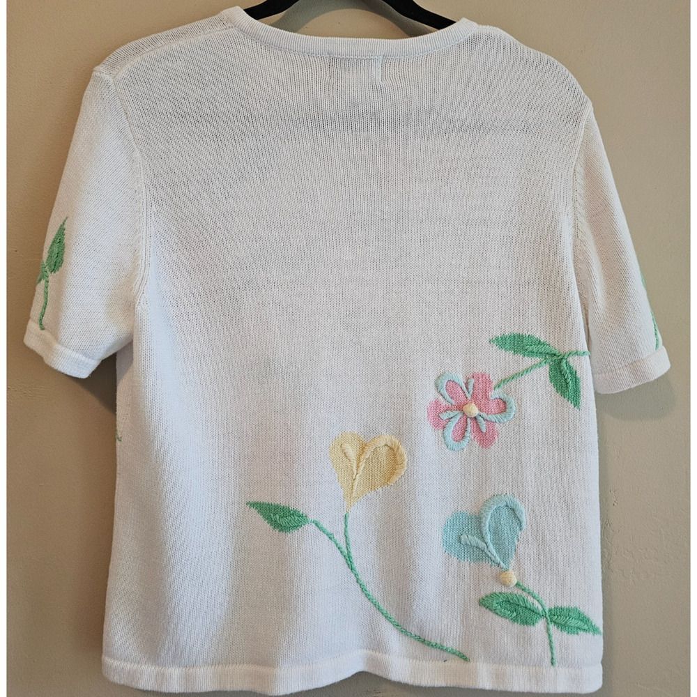 Vtg Breckenridge embroidered floral sweater, sz P/med, grandma core, bright - Picture 3 of 6